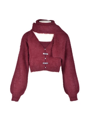 Shaggy Scarf Cardigan Set