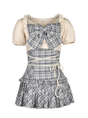 Bust Ribbon Bijou Check Onepiece